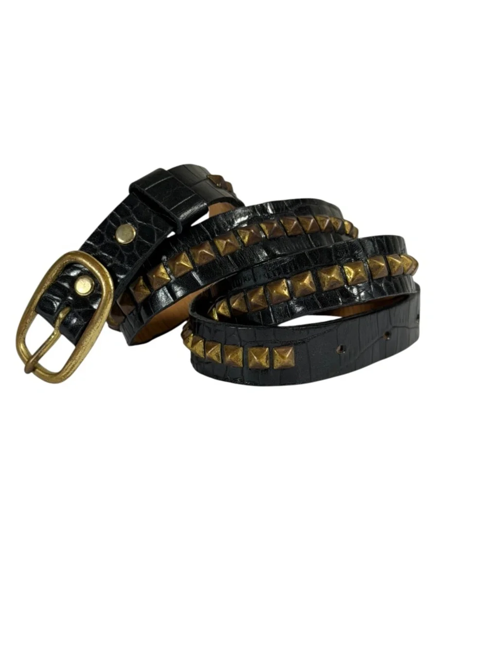 Calleen Cordero Croc Embossed Leather Studded .75